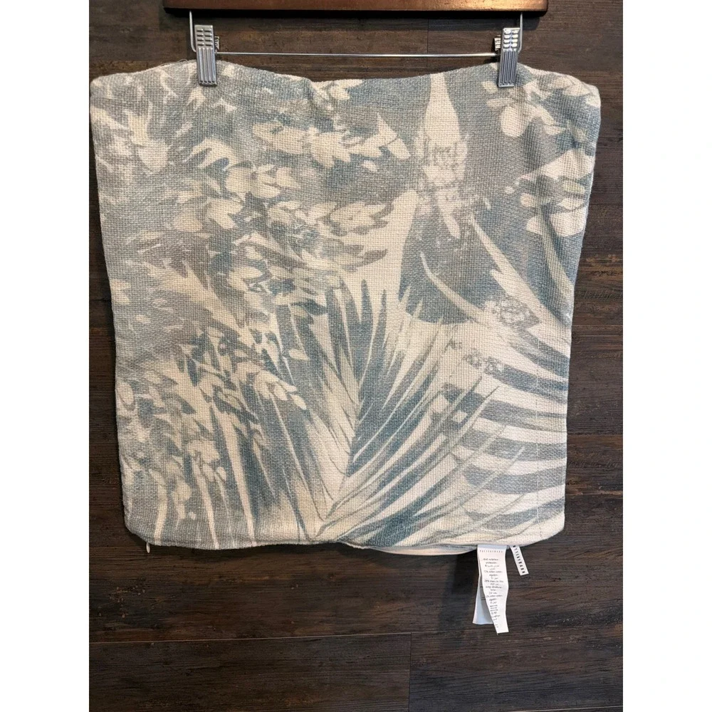 Pottery Barn Blue Tropical Floral Cotton Linen Pillow Cover 20x20 Coastal Woven